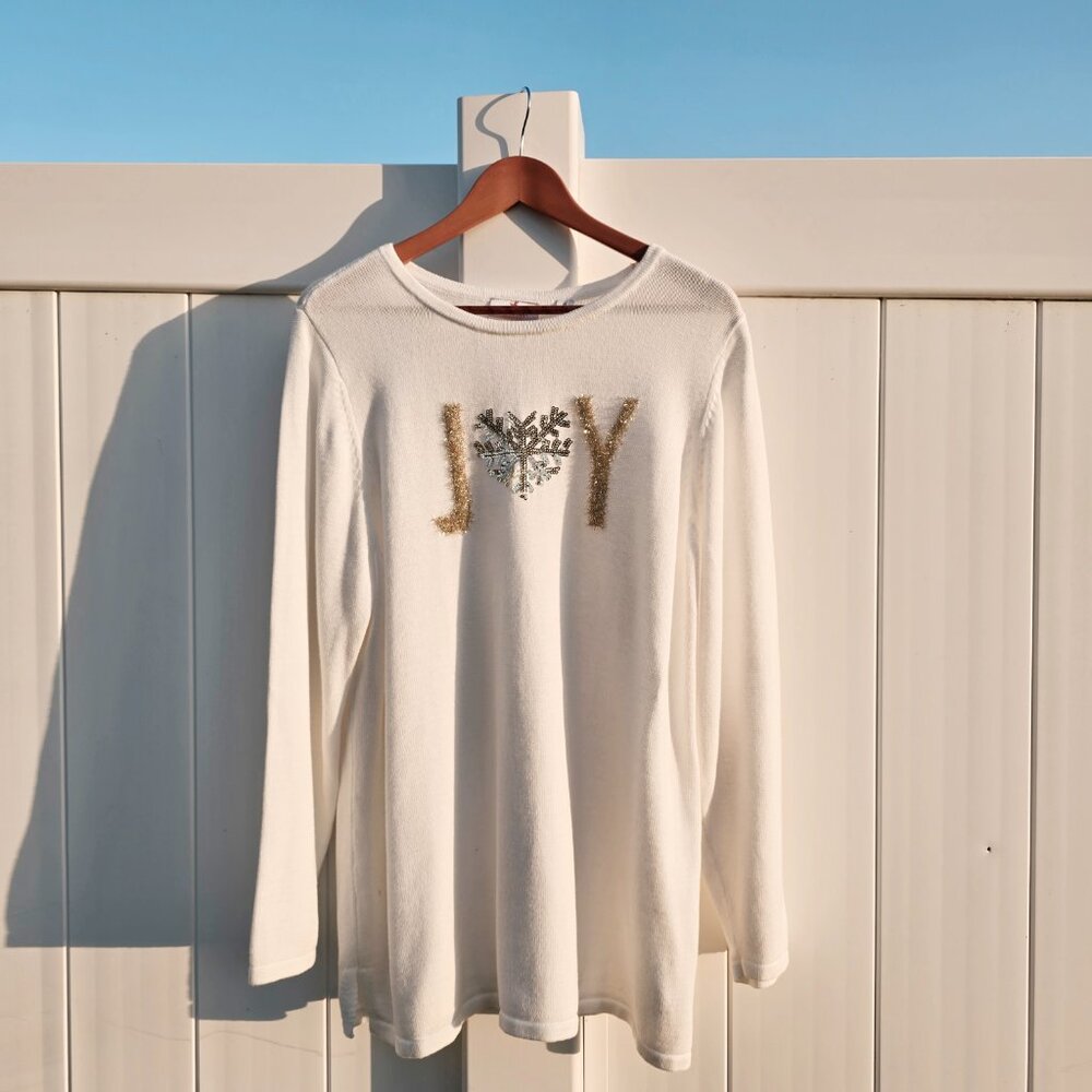Quacker Factory JOY Lurex Long Sleeve Pullover Sweater | Sequins & Tinsel | 1X